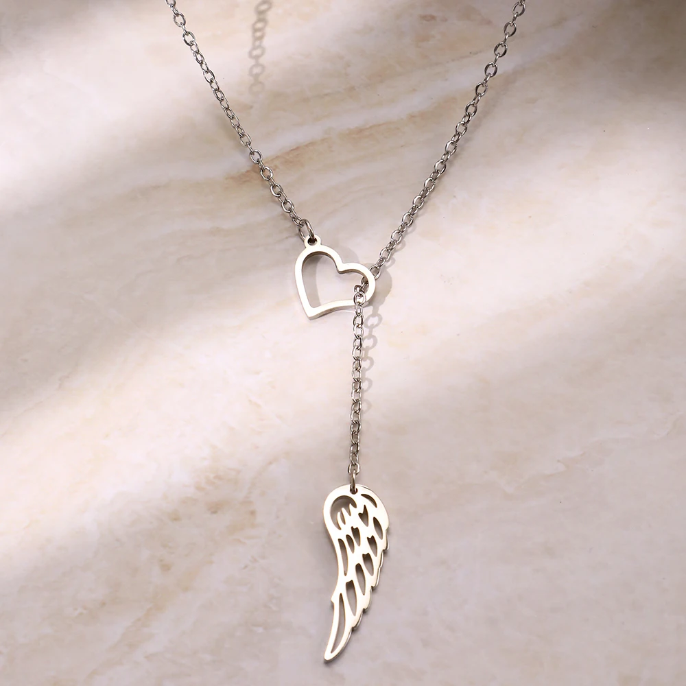 Stainless Steel Necklaces Elegant Heart feather pendant Clavicle Chain Fashion Exquisite Necklace For Women Jewelry Wedding Gift