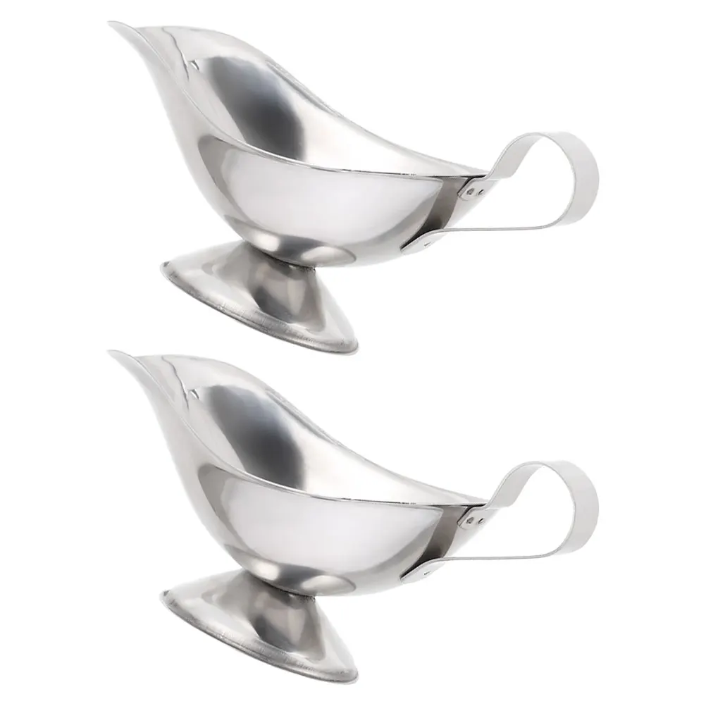 

2pcs Stainless Steel Gravy Boat Sauce Pitchers Salad Dressing Server Juice Boat Spout Pourer Large Serving Dishes Metal Gravy
