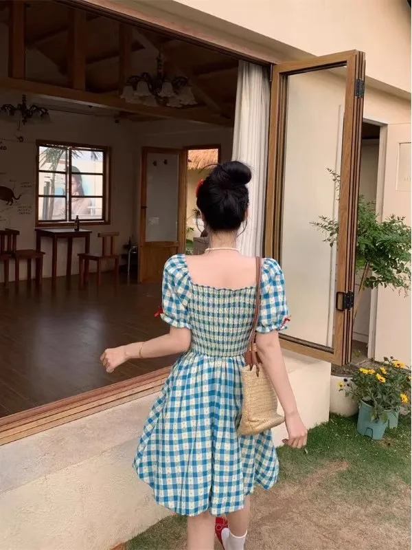 Vestidos de manga curta das mulheres petite primavera gaze frisado em camadas puff manga império cintura fairycore fofo sonhador bonito doce picante