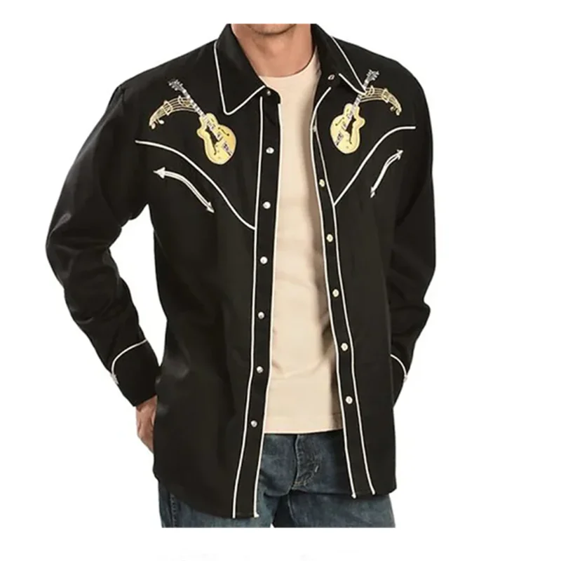 2024 Western Tribal Ethnic Lapel Men's Casual Sports Outdoor Street Long Sleeve Button Tops Shirt Suit Lapel Clothing