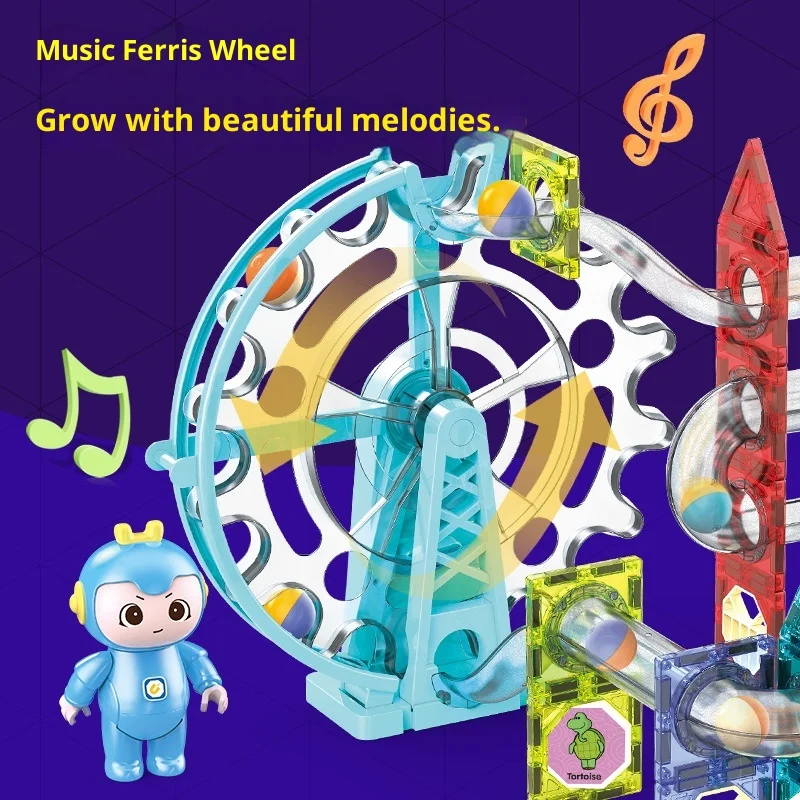 Dige – ensemble de construction de grande roue magnétique, course en marbre motorisée avec lumières LED, jouets éducatifs STEM, apprentissage Montessori