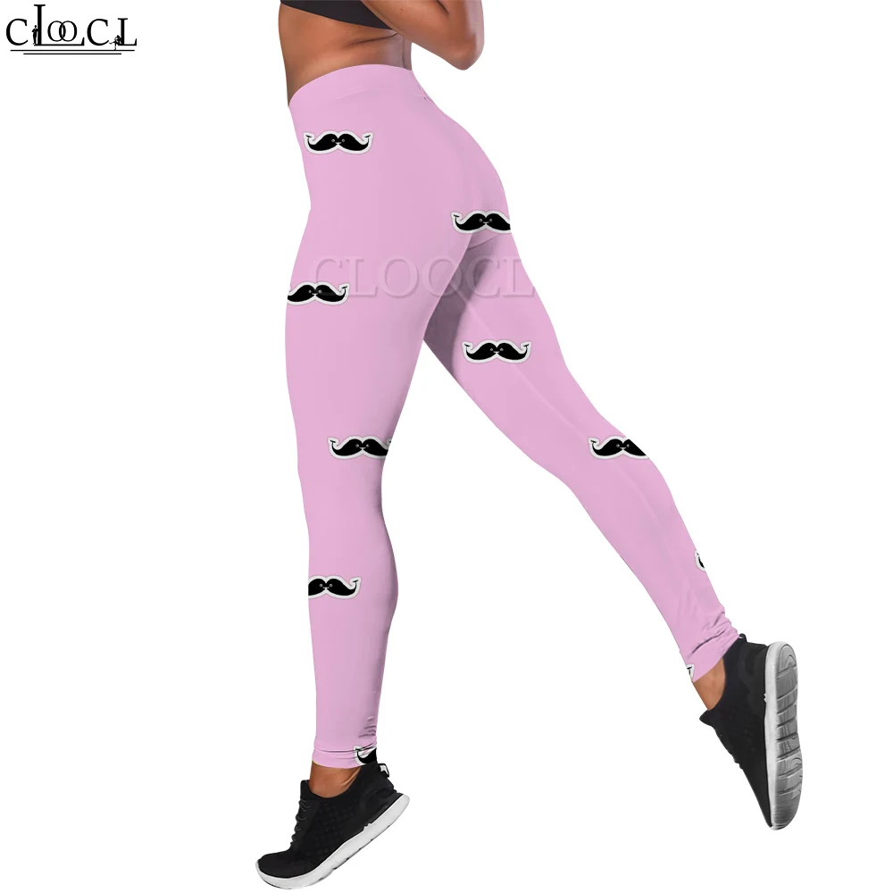 CLOOCL Mode Lässig Rosa Frauen Legging Cartoon Schwarz Schnurrbart Druck Hohe Taille Weiche Workout Leggings Frauen Yoga Hosen