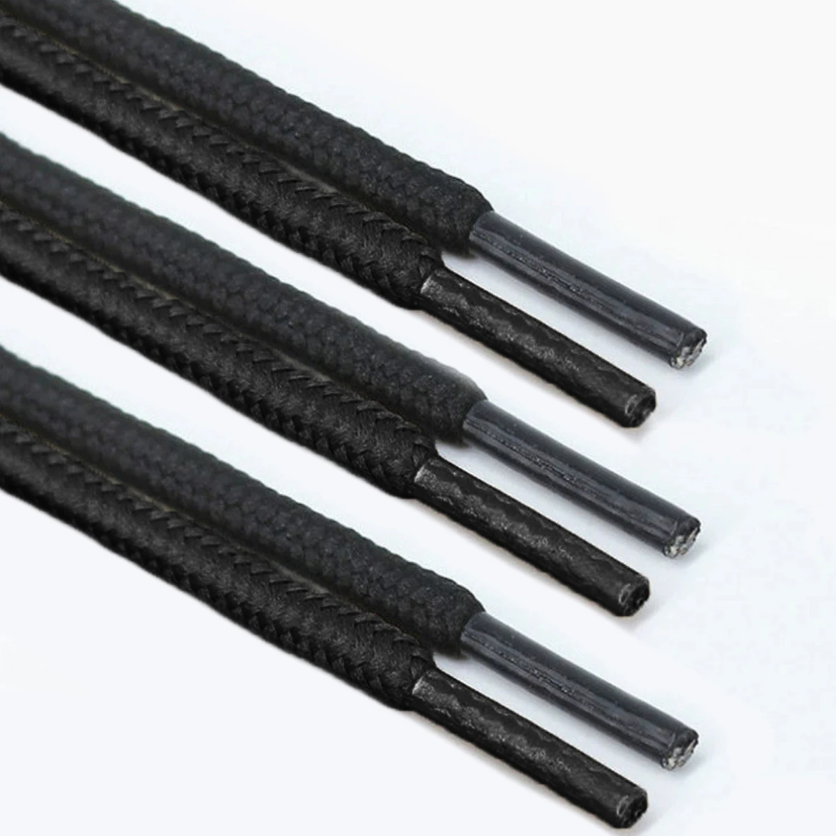 Einfarbige, schwarze, runde Schnürsenkel für Sneaker, Stiefel und Sportschuhe, Schuhbänder – Detail 7
