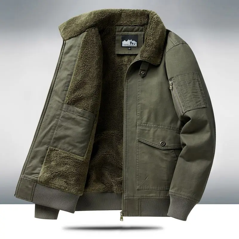 

Mens Coat Winter Cotton-padded Jacket Cashmere Lined Pilot Jacket Coat Lamb Velvet Workwear Cotton Outerwear Casual Loose Fit