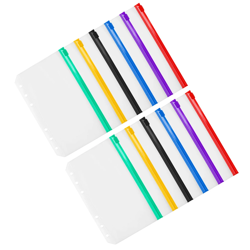 12pcs Zipper Bags Blinder Pockets Inner Core Loose Leaf Document Binders Envelope School Office Wear Resistant