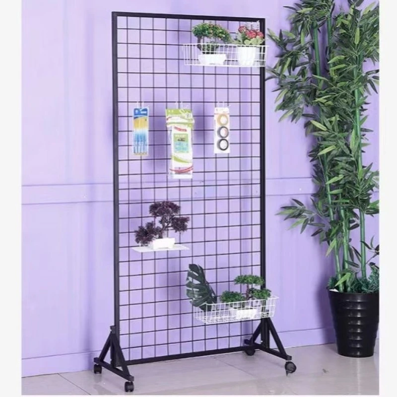 Wrought iron grid display stand movable floor-to-ceiling kindergarten works exhibition shelves supermarket jewelry shelves
