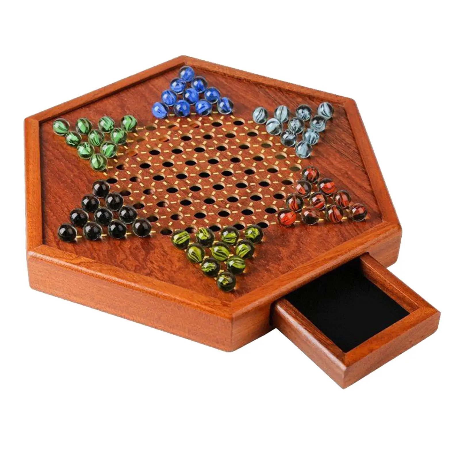 Classic Game Collection Chinese Checkers and Traditional Checkers, with Drawer Storage, Handmade Glass Pieces and Durable