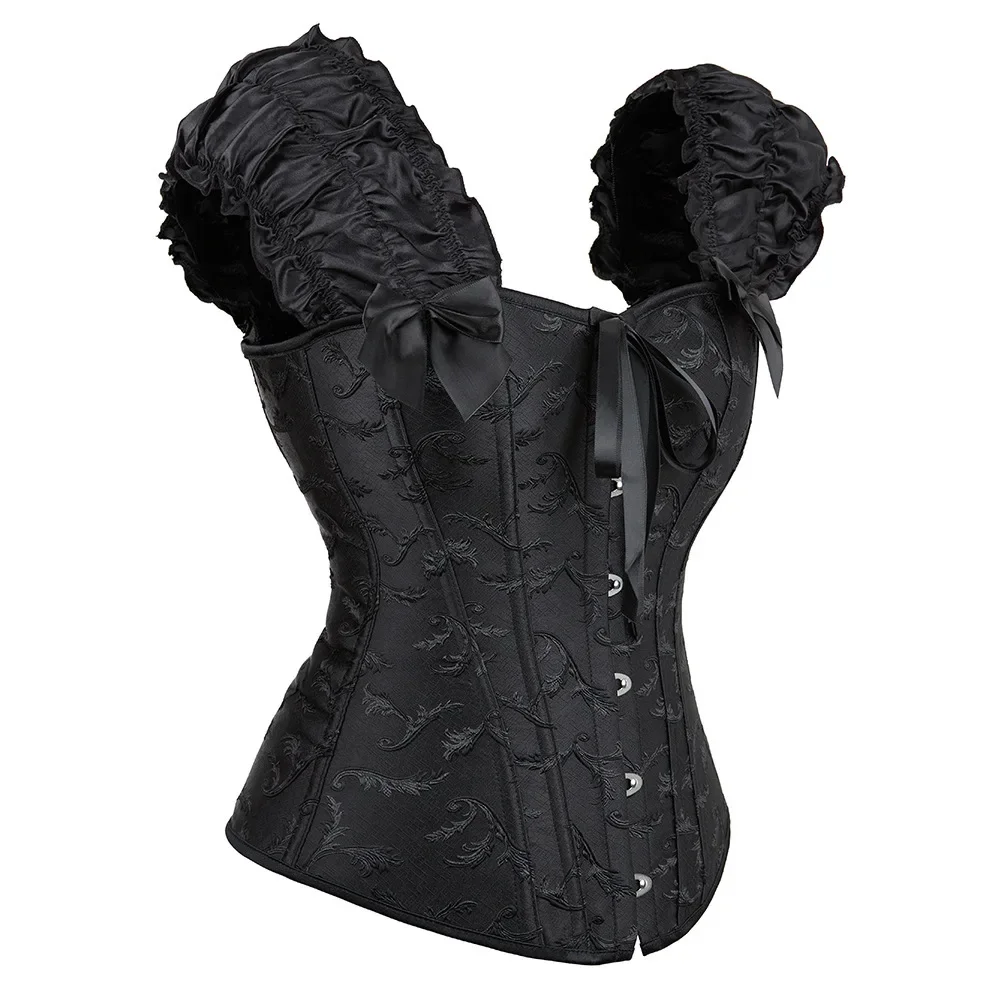 Satin Corsets and Bustiers for Women Vintage Gothic Lace Up Vest Overbust Corsets Shoulder Straps Brocade Corselet Top