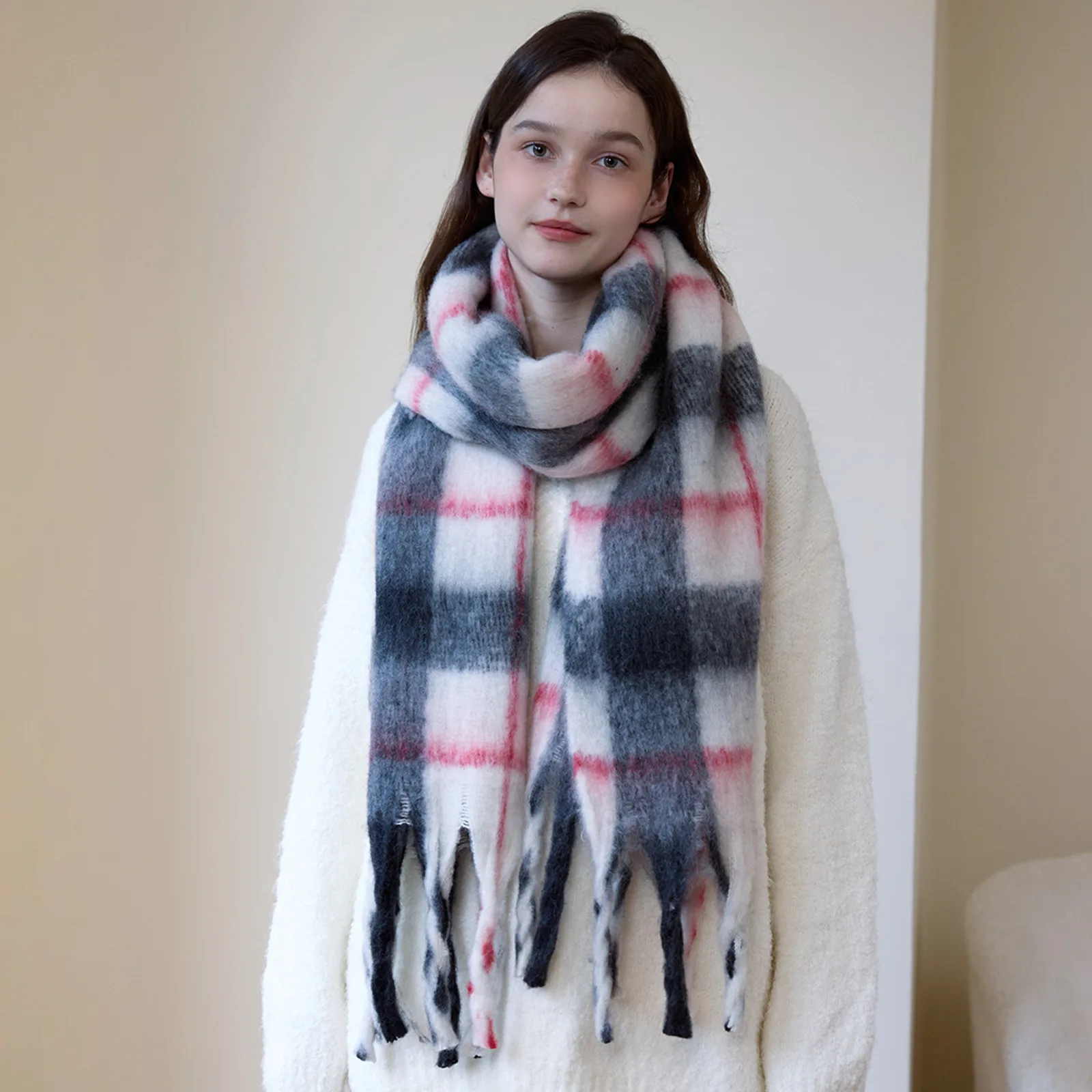 

2025 Winter New Atmosphere Imitation Cashmere Checkered Women's Scarf Thickened Warm Outer Wear Cold Shawl Skin friendly Scarf