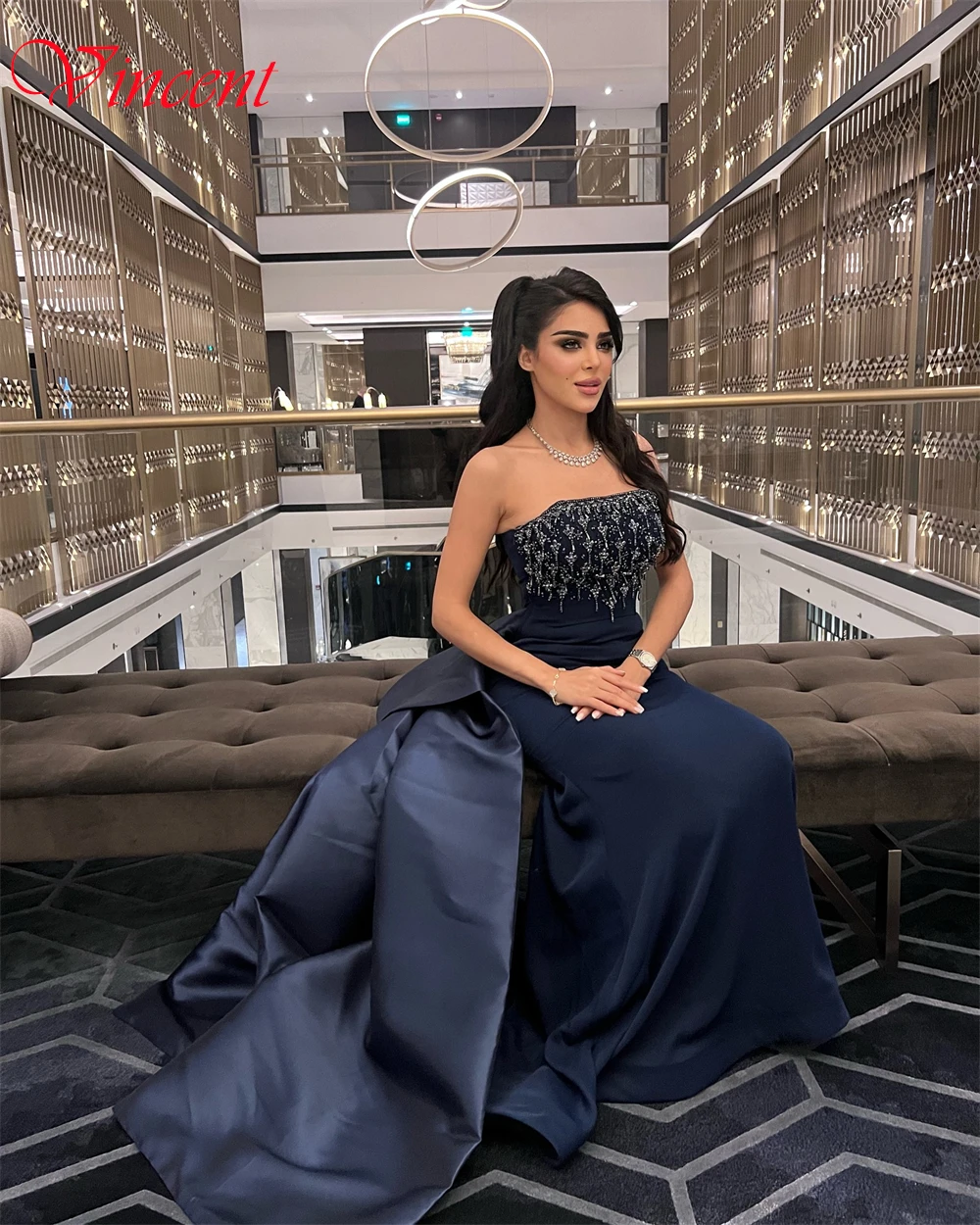 تخصيص بسيط الأزرق جيرسي مساء اللباس الكلاسيكي حمالة أكمام فساتين المشاهير حساسة الديكور حورية البحر حزب فساتين