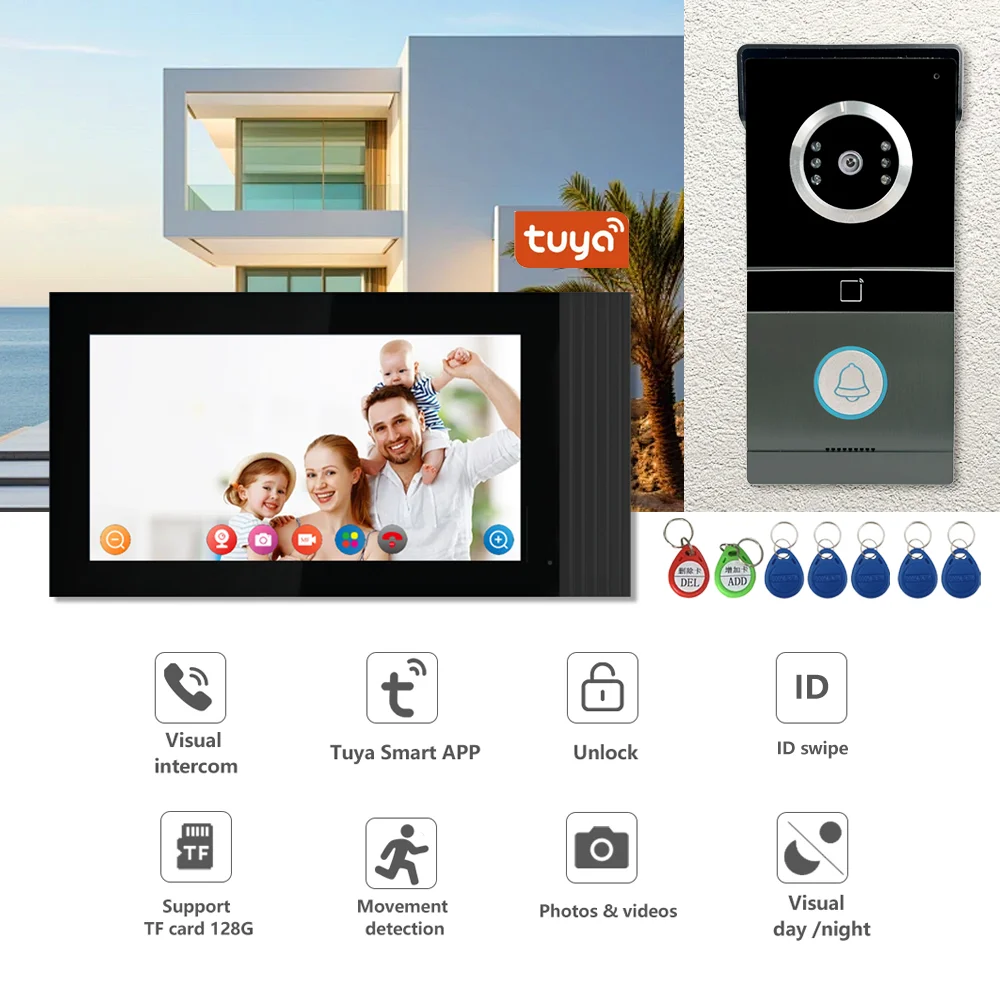 

Tuya 7-Inch Intercom Doorbell Camera Surveillance Video Intercom 4-line Visual Door Telephone Intercom System