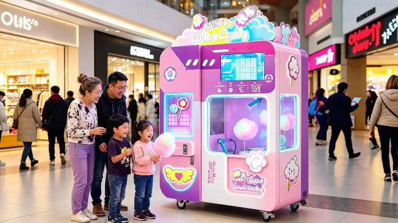 Cotton Candy Vending Machine Customized Smart Automatic Sugar Floss Machine Interactive Retail Dessert Equipment