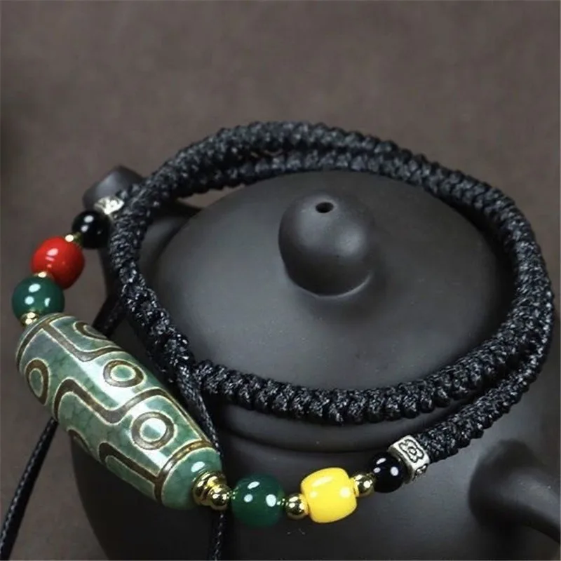 

Tibetan Agate Nine-eyed Dzi Beads Cross Necklace Men's and Women's Retro and Versatile Ethnic Style