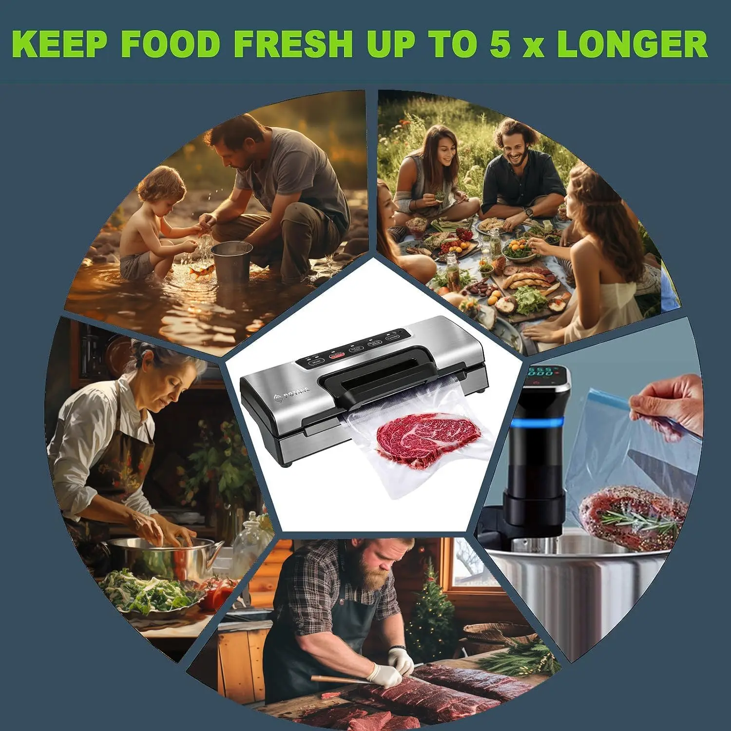 Vacuum Machine,Pro Food Sealer with Built-in Cutter and Bag Storage(Up to 20 Feet Length), Both Auto&Manual Options,2 Modes,Incl image 6