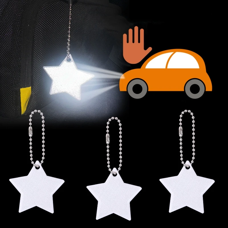 

5Pcs White Star Reflective Pendant Night Running Cycling Warning Car Reflective Signs Dark Luminous Labels for Student Schoolbag