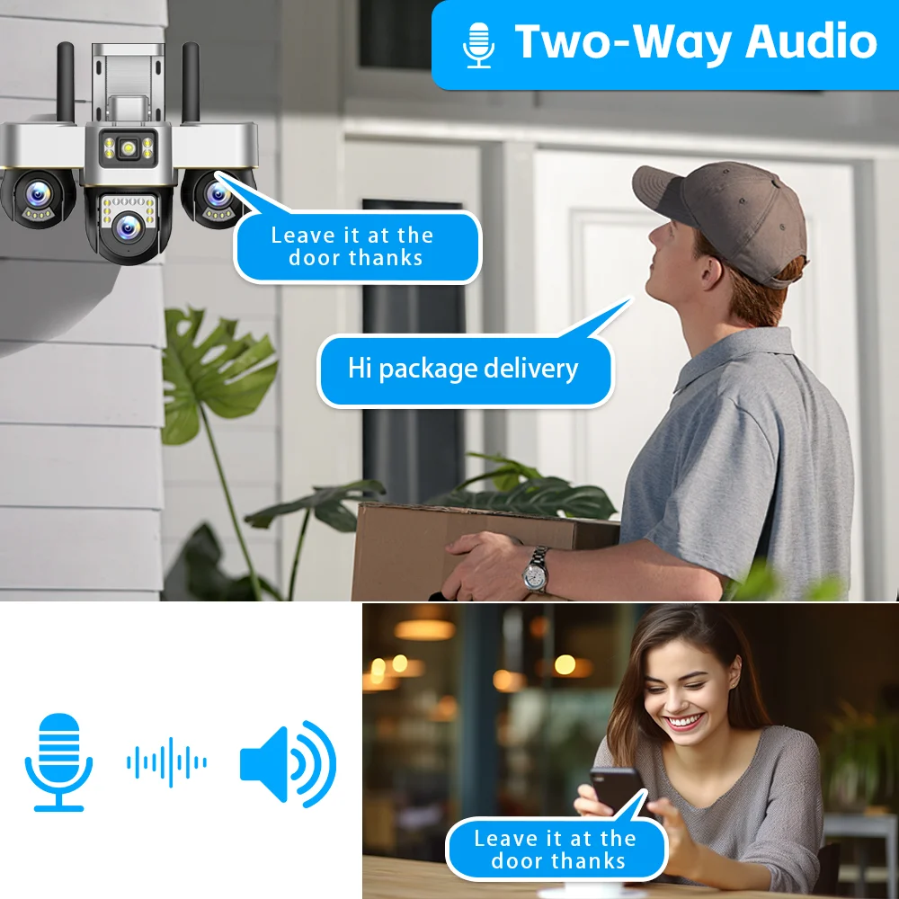 Cámara WiFi 8K 15MP Cámara de seguridad exterior Tres pantallas Tres lentes PTZ 360 °   Cámaras de vigilancia CCTV de protección de seguridad V380