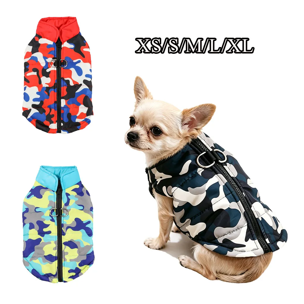 Winddichte Warme Hundejacke Haustierkleidung für Kleine und Mittlere Hunde Katzen Winter Welpen Tarnmuster Mantel mit D-Ring Yorkshire Kostüme