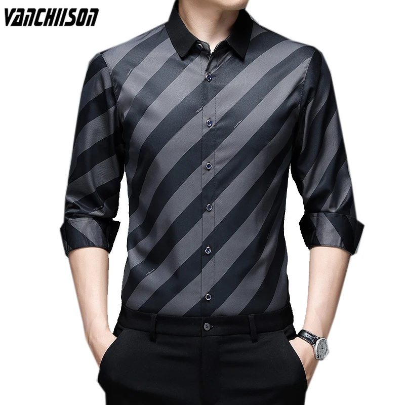 

Men Casual Shirt Tops Long Sleeve for Summer Spring Stripes Retro Vintage Casual Male Fashion Clothing 00893