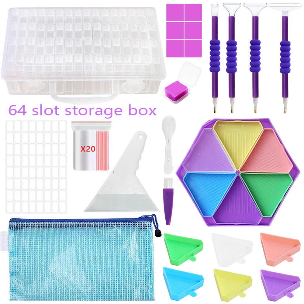 

Colorful Large Diamond Painting Trays with DIY Art Pens Wax Kits - 5D Accessories Storage Drill Shaker Beads Sorting Tray Tools
