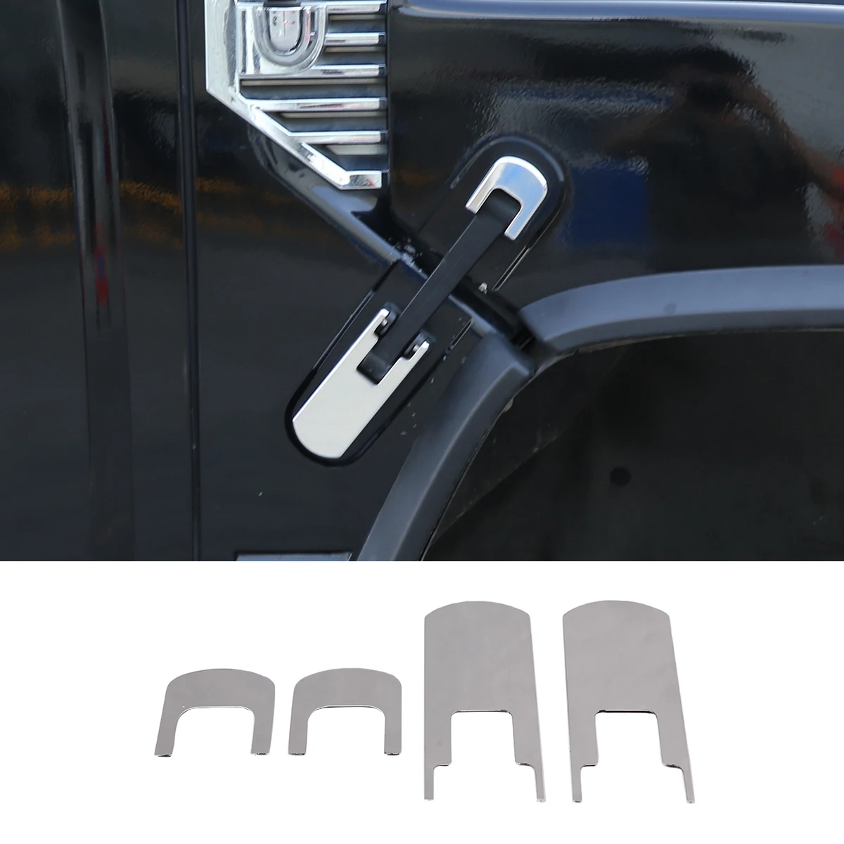 For Hummer H2 2003-2009 car styling Stainless steel Silver Car Hood Side Hinge Cover Lock Patch Decorative Trim car Accessories