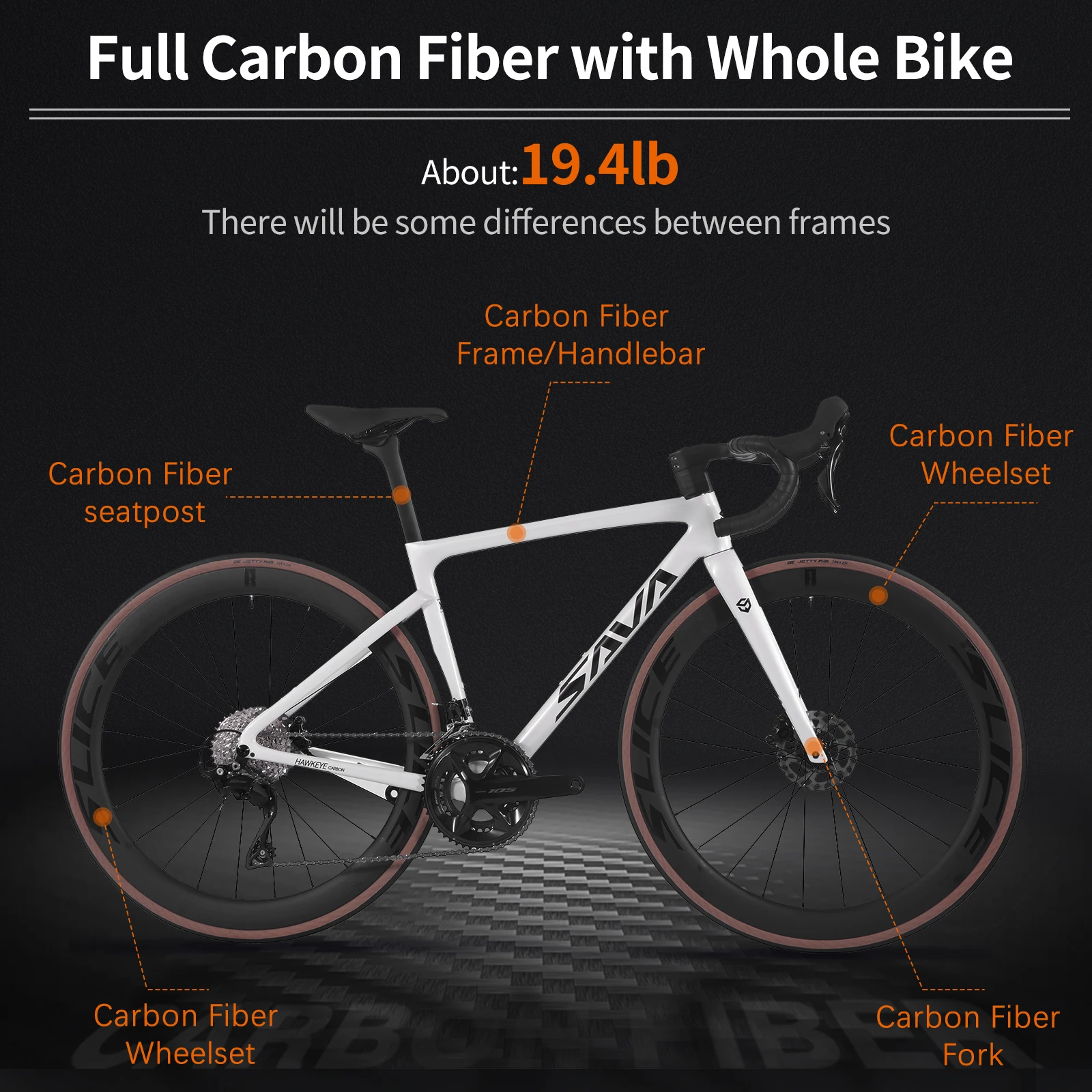 SAVA F20 Full Carbon Fiber Road Bike, Shimano 105 R7120 24Speed Groupset, Hydraulic Disc Brake, Lightweight Adult Racing Bicycle