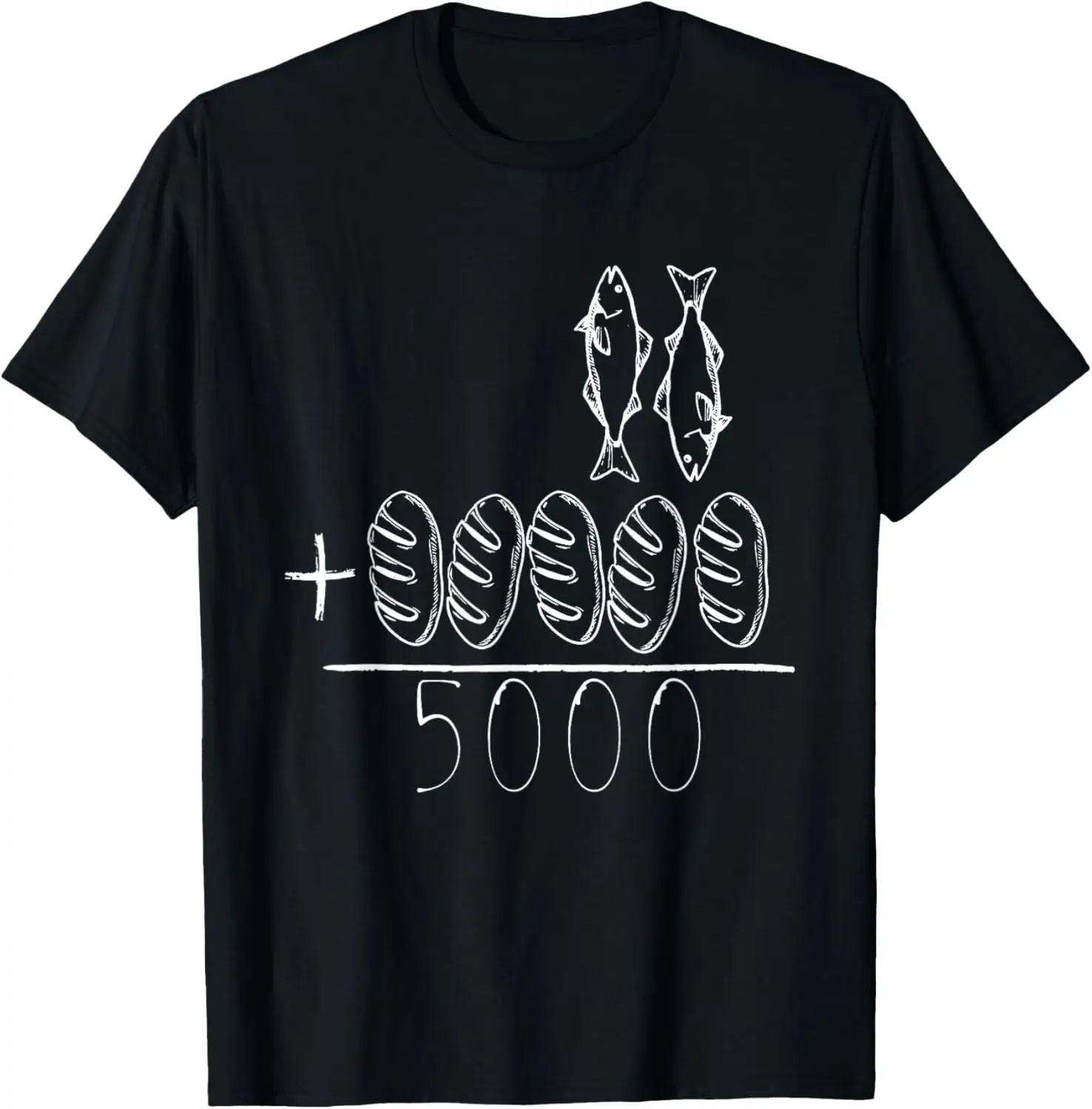 

Feeding The 5000 Miracle Jesus Fish Bread Christian Bible Verse Graphic Tee Men Casual Short Sleeve