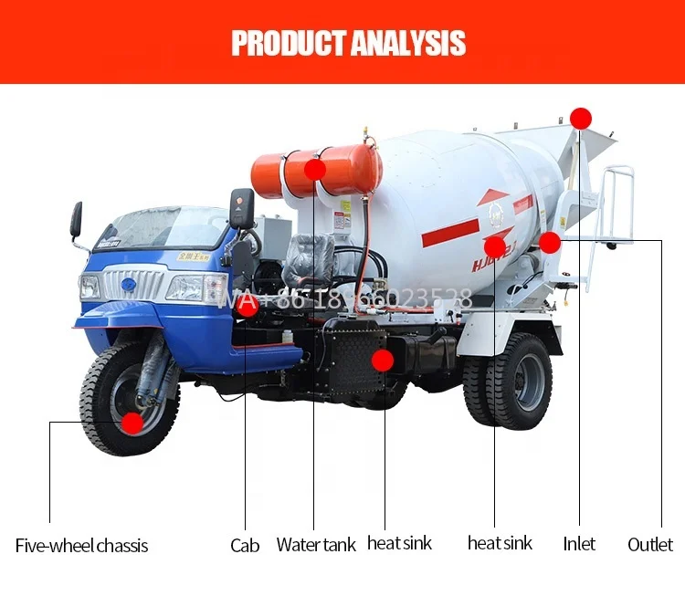 2m3 Mini-Dreirad-Betonmischer-LKW