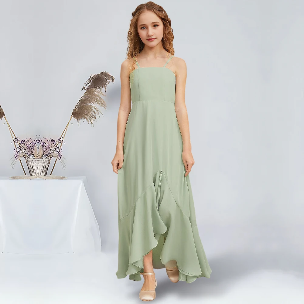 Elegant A-Line Square Asymmetrical Chiffon Junior Bridesmaid Dresses Celadon Lovely Flower Girl Dresses Party Wedding Kids Dance