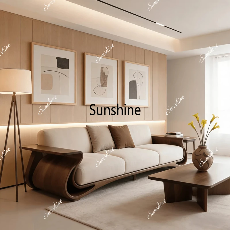 New Chinese style solid wood sofa living room light luxury leather cloth large and small house type reception furniture