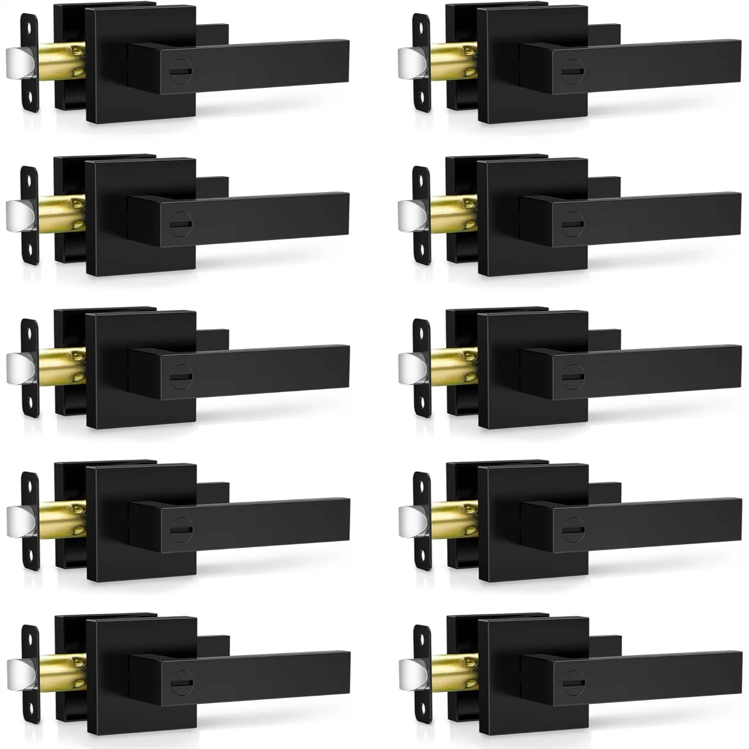 

10 Pack Matte Black Door Handles Interior, Keyless Privacy Door Knobs for Bedroom Bathroom, Heavy Duty Square Lever Locksets