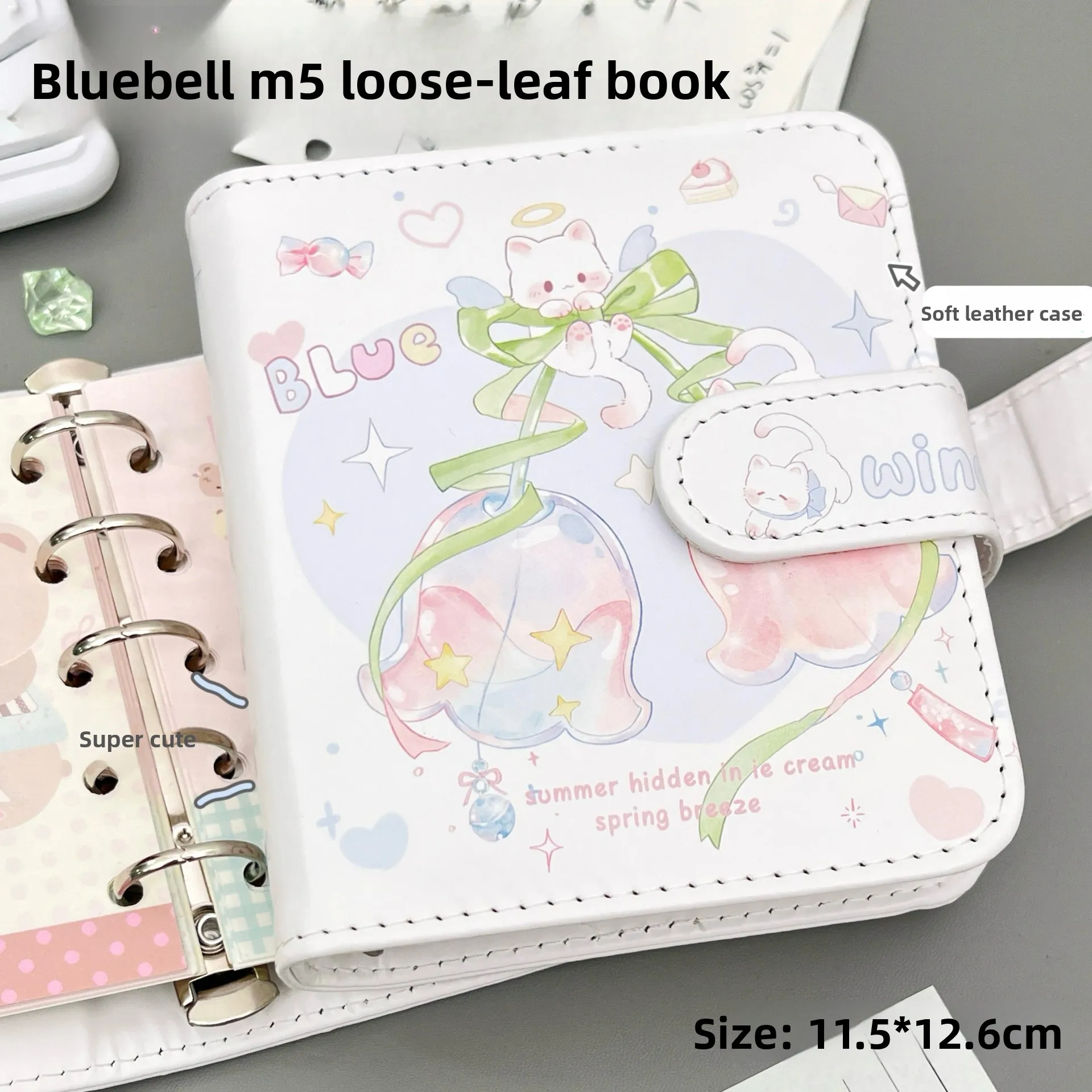 M5 Grass Loose-Leaf Notebook Portable Compact High-Value Detachable PU Leather Mini Magnetic Buckle Journal Planner