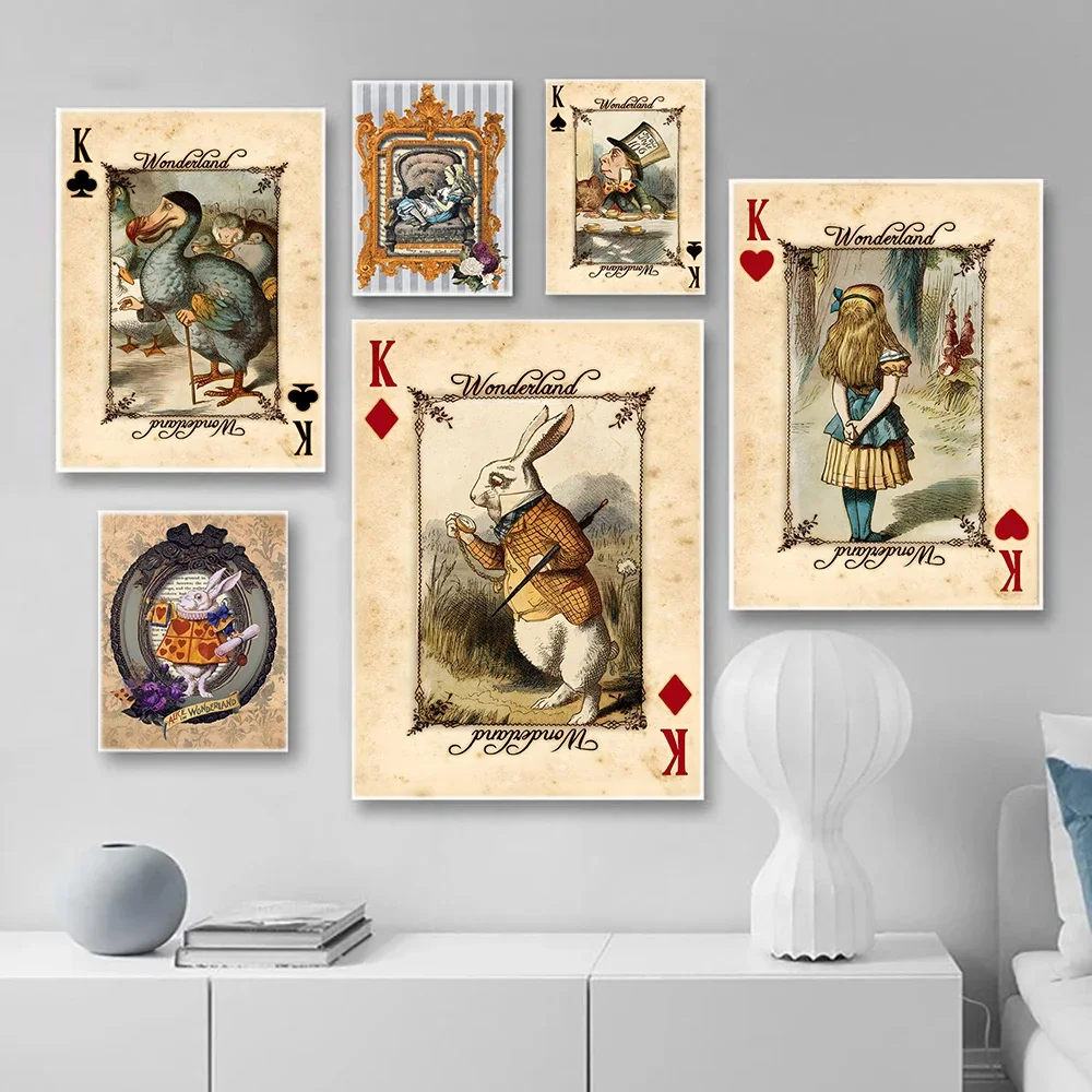 Alice In Wonderland Posters and Prints Vintage Wall Art Funny Playing Cards Canvas Painting Living Room Home Decoration Prints