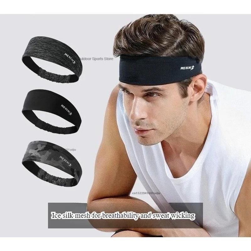 Sports Headband for Men, Outdoor Cycling, Ice Silk, Breathable Fitness, Running, Basketball, Sweat Wicking and Absorbent Headban