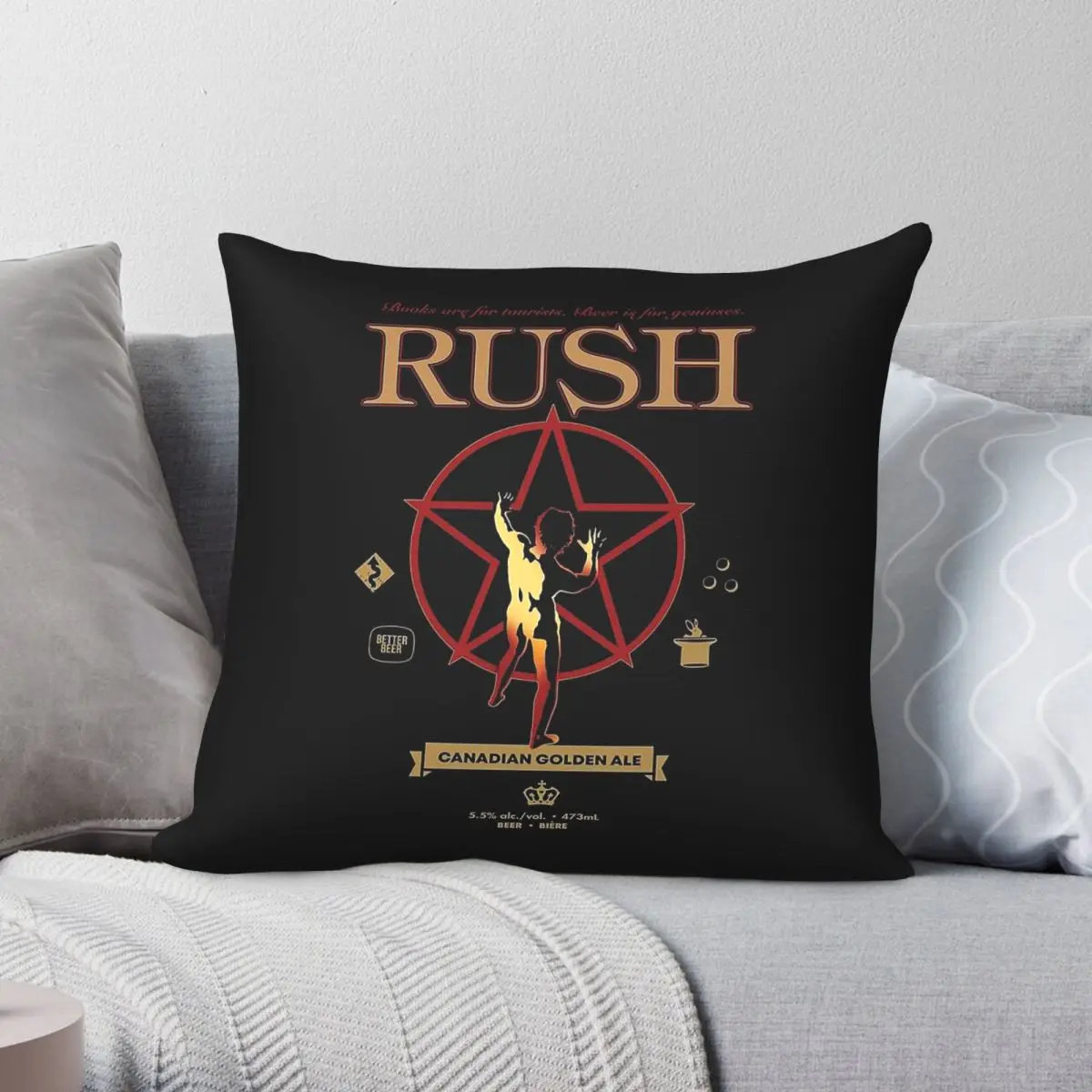 Capa de almofada quadrada Rﾦsh Rock Band Golden Ale, poliéster, linho, veludo, estampada, com zíper, decorativa, para casa