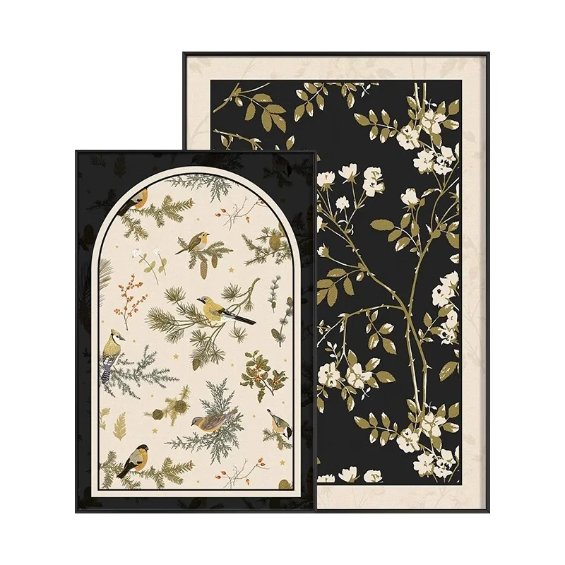 

French cream medieval retro Chinese mirror painting living room hanging painting decoration