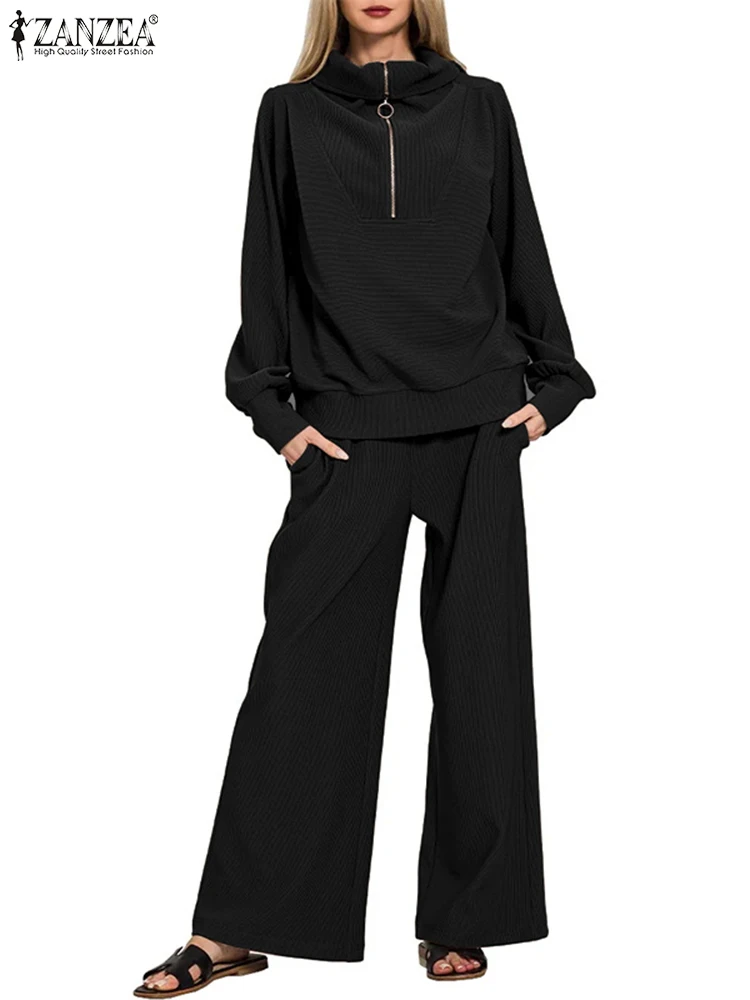 2025 ZANZEA Winter Gestrickte 2-teilige Sets Frauen Langarm Rippen Sweatshirt Hosen Sets Stilvolle Herbst Trainingsanzug Casual Outfits