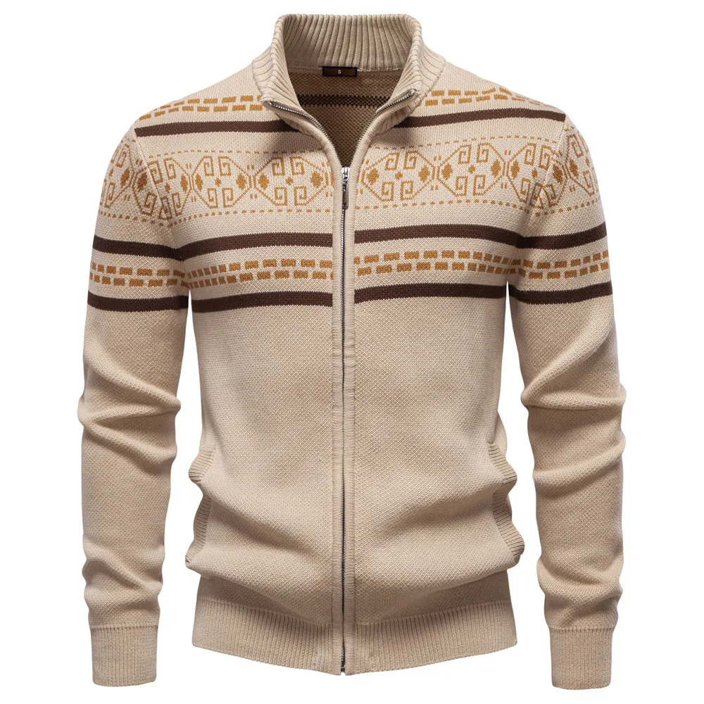 Men's European-Style Knitted Cardigan Sweater with Zipper for Autumn Winter 2025 - Casual Comfortable Long Coat