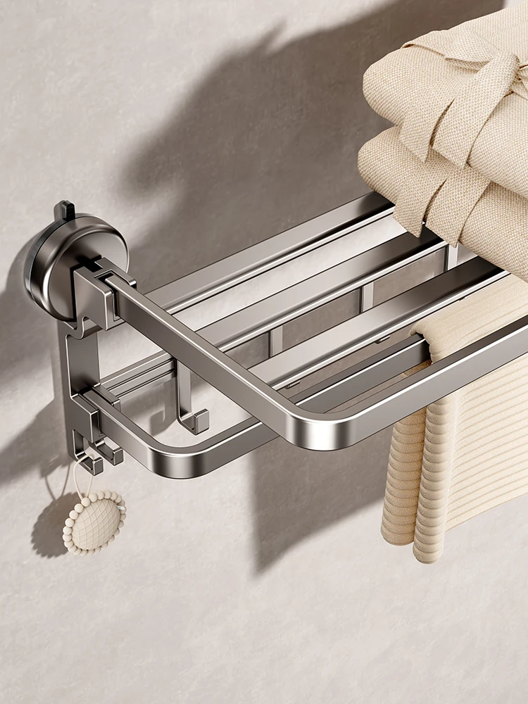 Bathroom Towel Rack Without Drilling Suction Cup Towel Holder Non Perforated Shelf Hook Organizer Floating Wall Shelf Storage