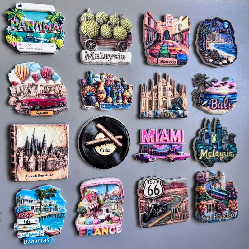 Fridge magnets Malta Malaysia Iceland Panama Cappadocia Morocco Czech  Cuba Bahamas France Miami USA Bali Canada Rotterdam Berne