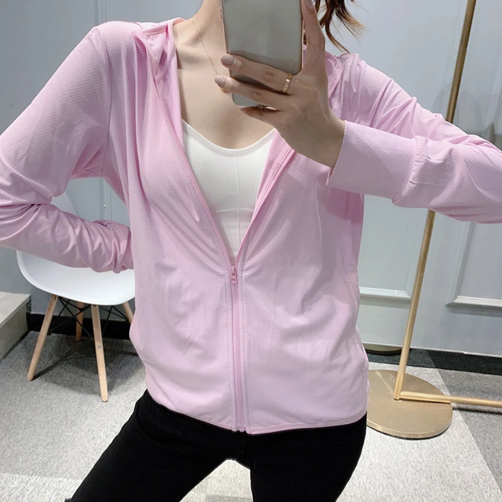 여성용 UPF50+ 자외선 차단 후드 아이스 실크 탑 - 보라색, 파란색, 흰색, 분홍색, 회색의 캐주얼 긴팔 UV 셔츠