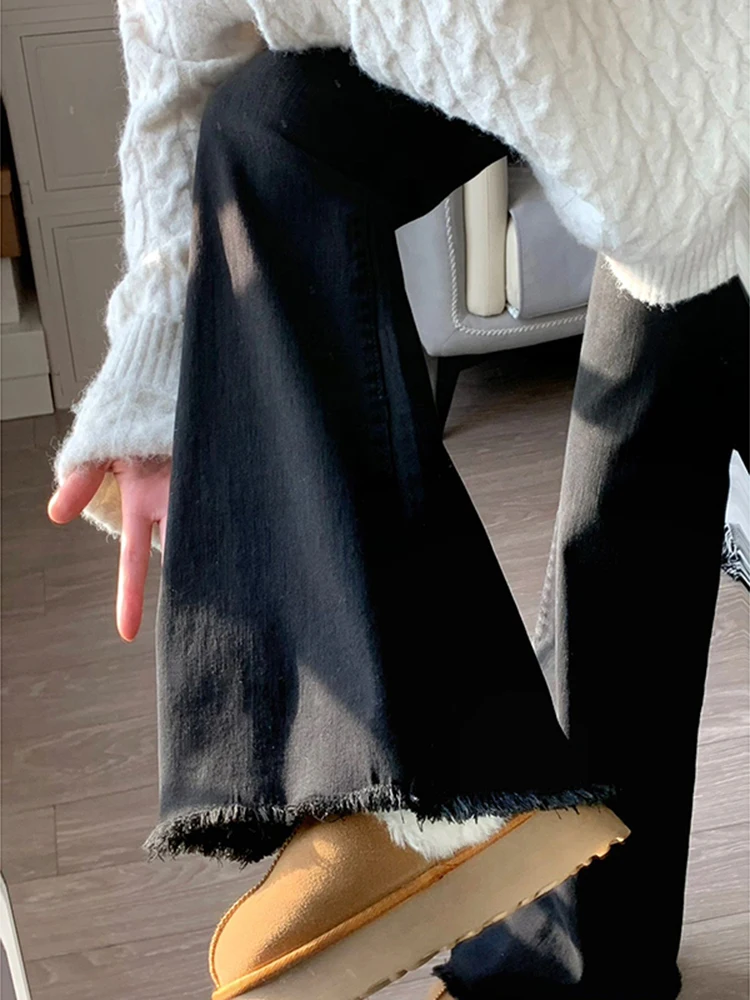 

plus Size Women's High Waist Bell Bot Jeans Bla Slim Fit Zipper Sle Comfortable Warm Autumn Season Ladies Faion