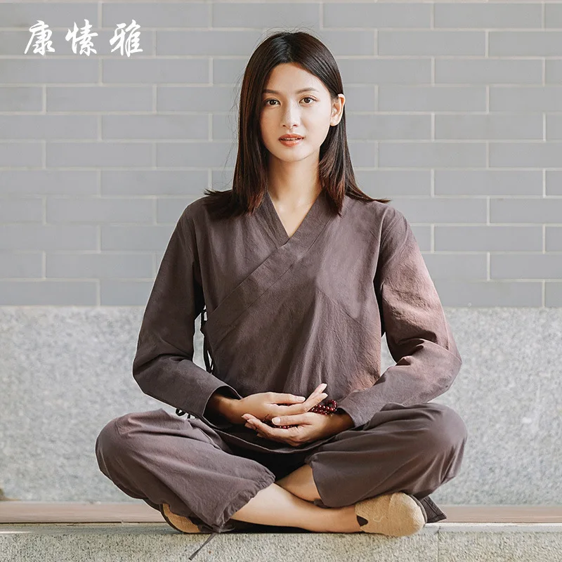 Spring Women Yoga Set Linen Loose Wide Leg Yoga Pants Yoga Shirts Martial Arts Kungfu Meditation Tai Chi Uniforms Yoga Clothing