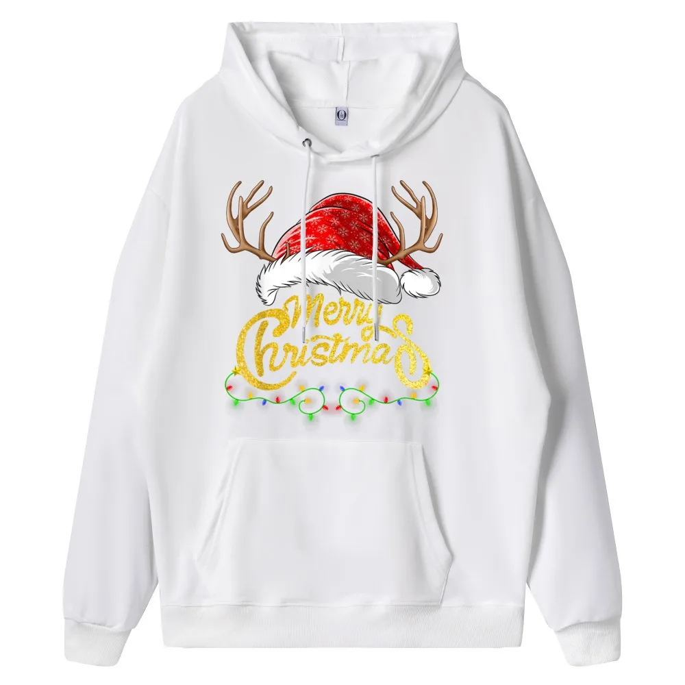 Merry Christmas Lights Red Santa Sweatshrt long Sleeve Birthday Retro Mens Mother Day Sweatshirt Birthday Hoodies Round Collar