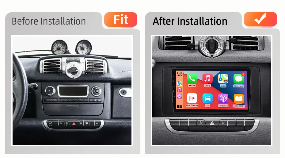 AWESAFE Kabelloses CarPlay Android Auto Radio für Mercedes Benz Smart Fortwo 451 2011-2015 Plug & Play FM BT DSP GPS Multimedia – Detail 3