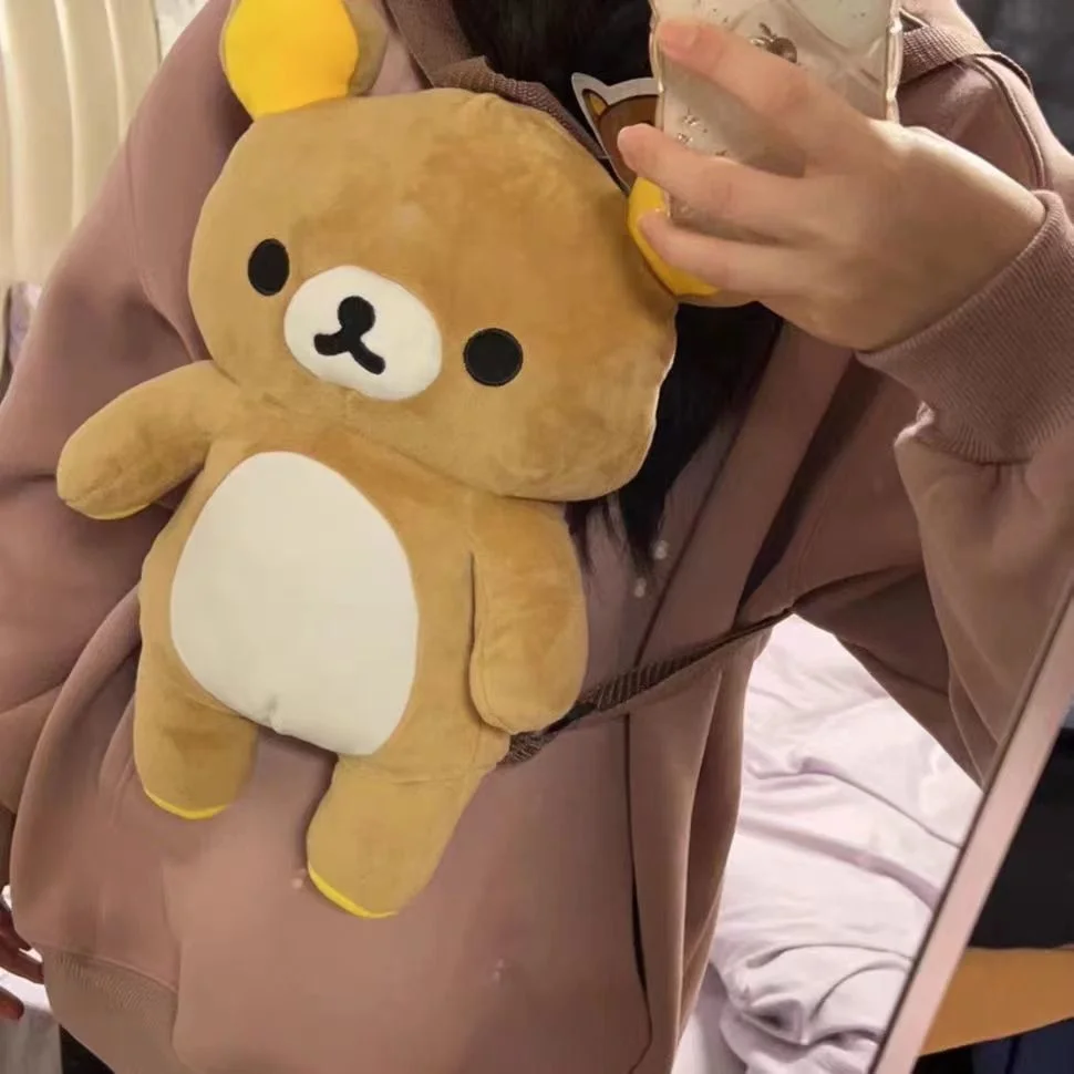 45cm Cute Rilakkuma Plush Backpack Cartoon Character Shoulder Bag Kawaii Kid Bear Animal Bag Couple Birthday Gift For Girlfriend