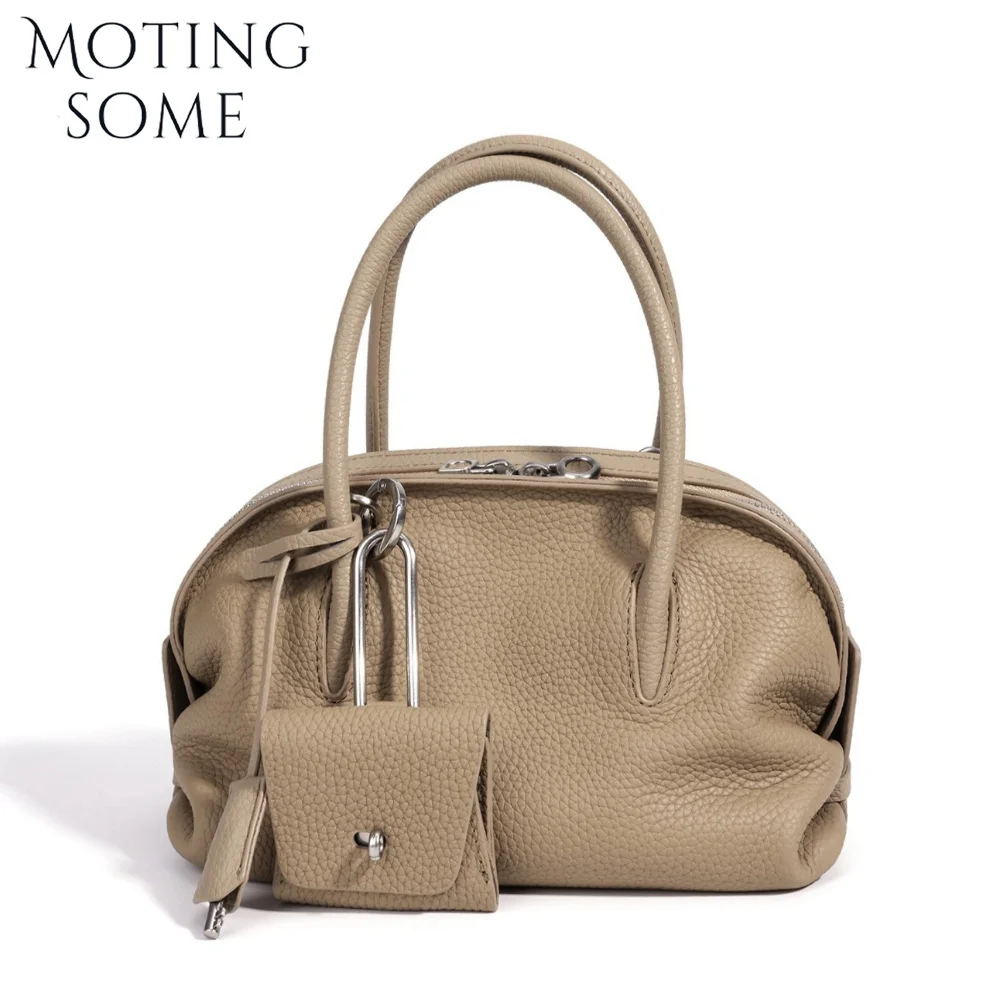 MOTINGSOME Natural Cow Leather Satchel Bag Woman Shoulder Bowling Bags Lychee Pattern Handbag Fashionable Messenger Pillow 2026
