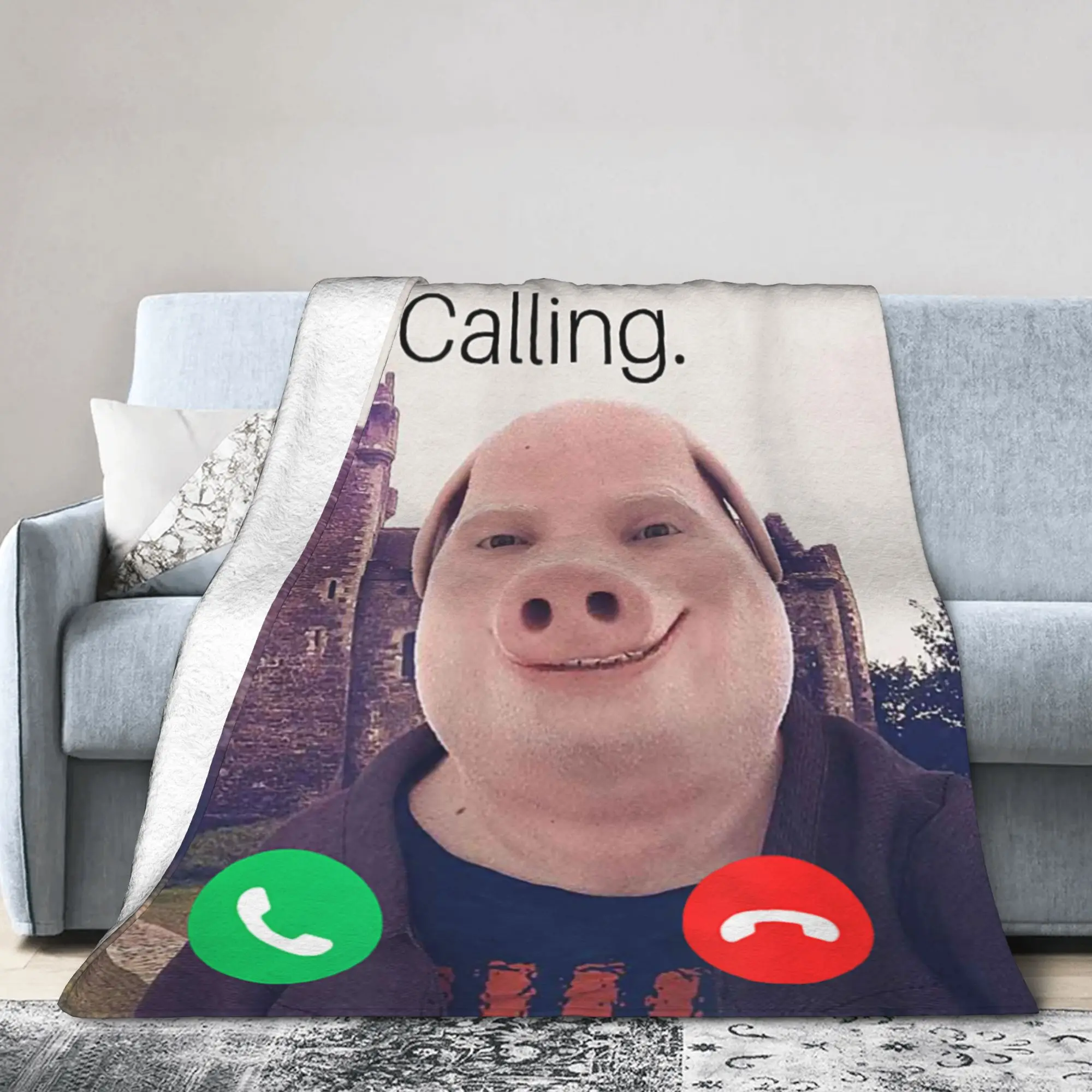 John Pork Is Calling Answer Call Phone Knitted Blankets Humor Funny Pig Wool Bedding Throw Blanket Rug Piece Ultra-Breathable
