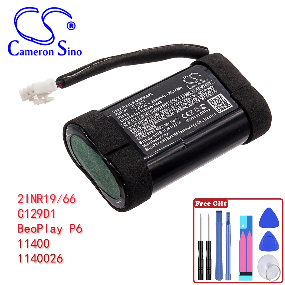 Динамик 3400 мАч/11400 Вт-ч аккумулятор для Bang & Olufsen 2INR19/66 C129D1 BeoPlay P6 1140026 7,40, цвет черный, Вольт в