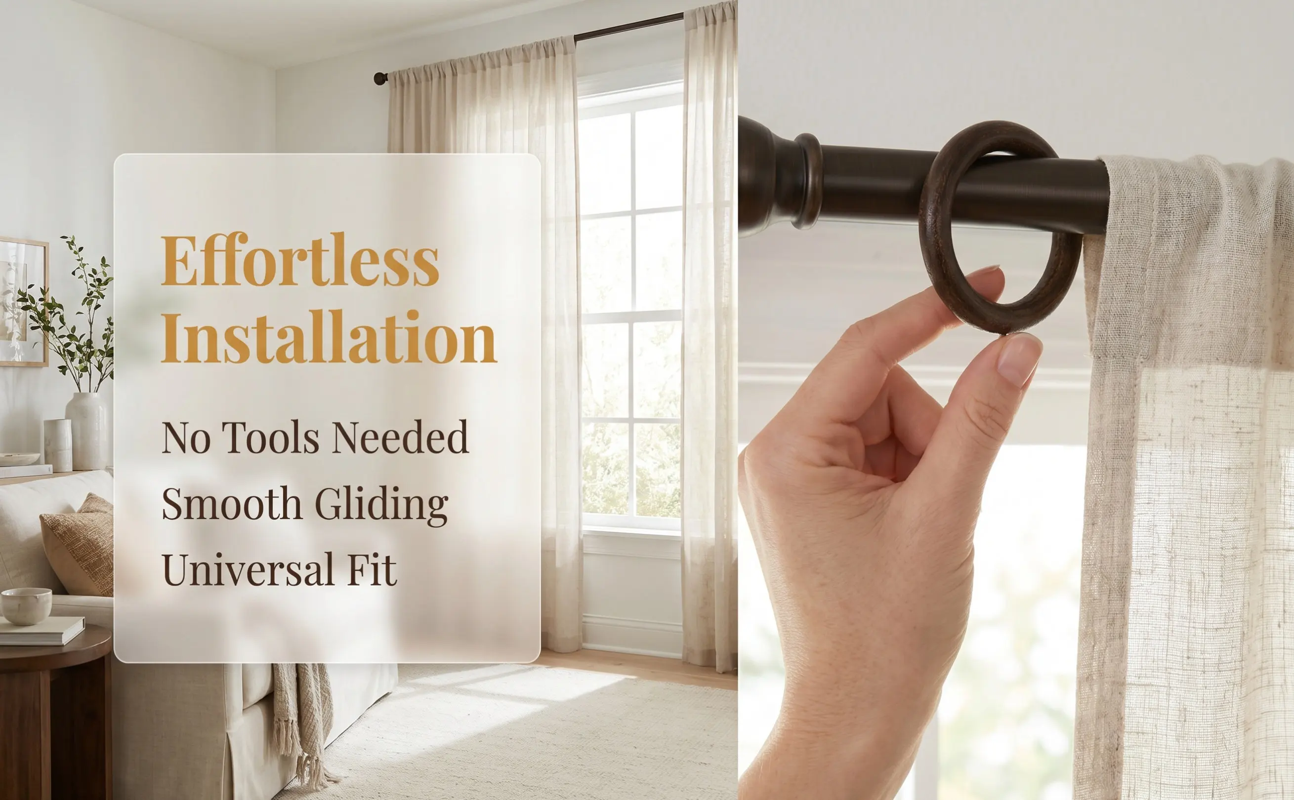 6Pcs Wooden Curtain Rings with Smooth Finish Drapery Rod Rings for Home Decor Rustic Elegance Compatible with Roman and Standard
