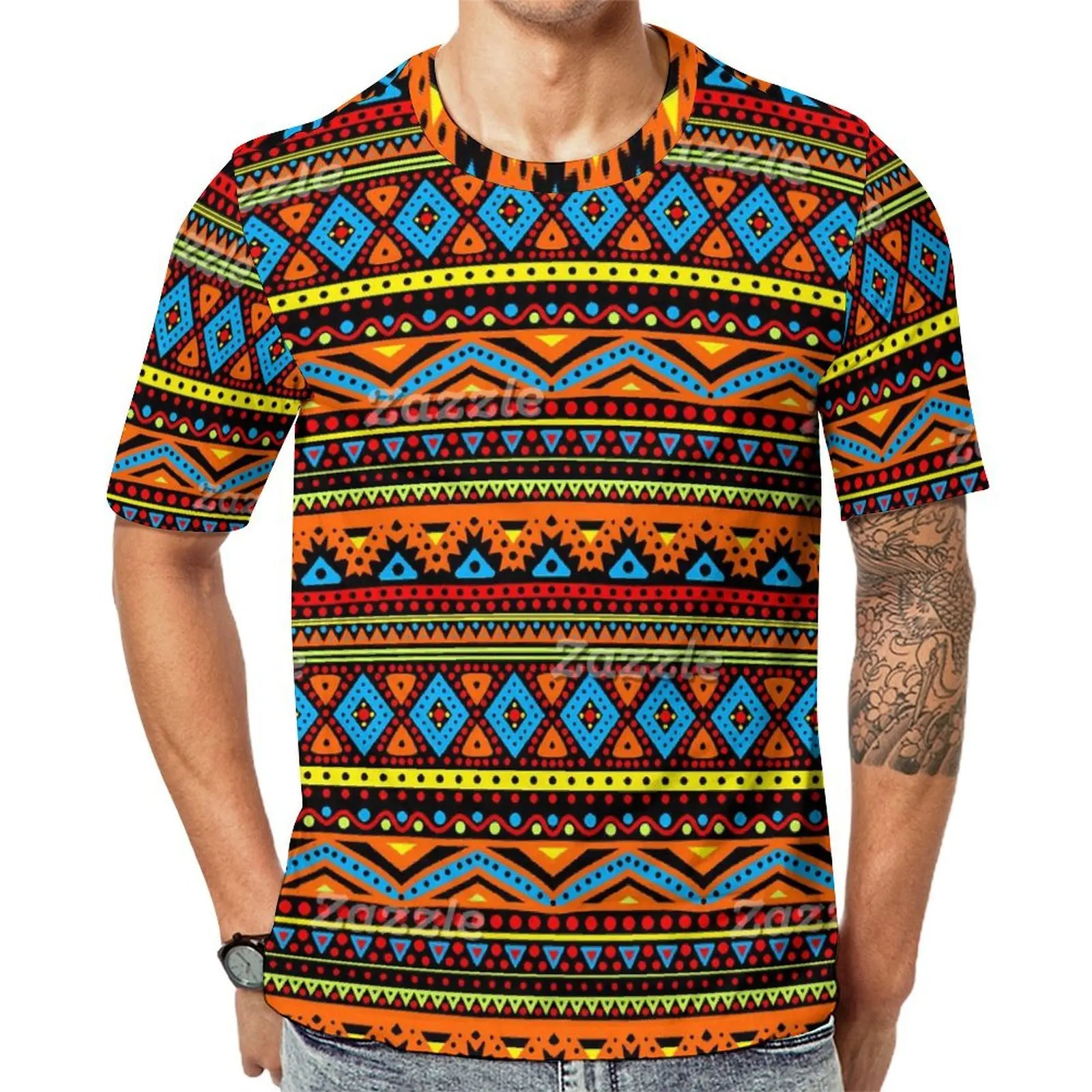 Vintage Ethnic T Shirt Red Orange Yellow Novelty T-Shirts Man Casual Tee Shirt Premium Short Sleeve Graphic Top Tees Big Size